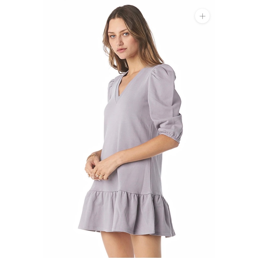 Tart Collections Small Lavender Grey Purple Puff Sleeve Ruffle Hem Mini Dress